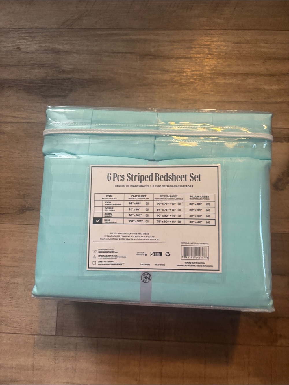 Special Striped King Bed Sheet Set - Aqua Blue - Picture 2 of 3
